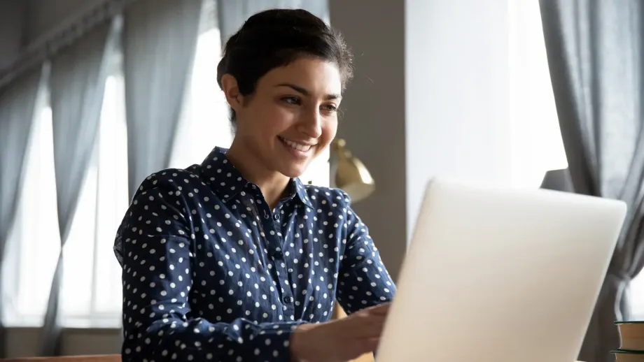 Woman client happy and smiling.